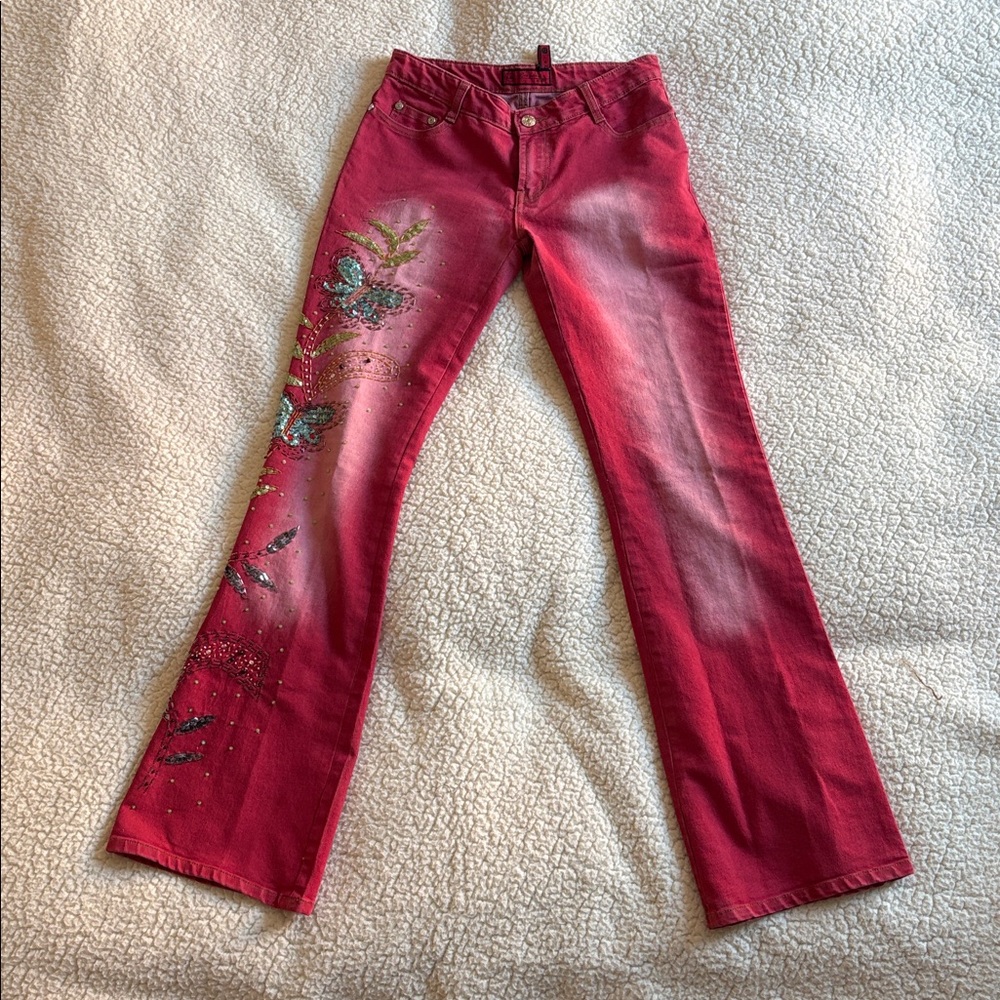 Y2K sequins embroidered bootcut jeans
